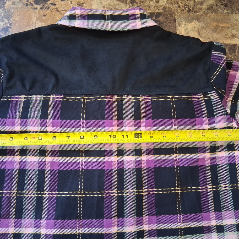 Cato Purple&Black Plaid Button Down Flanel With Front & Side Pockets 100% Cotton - Picture 13 of 15